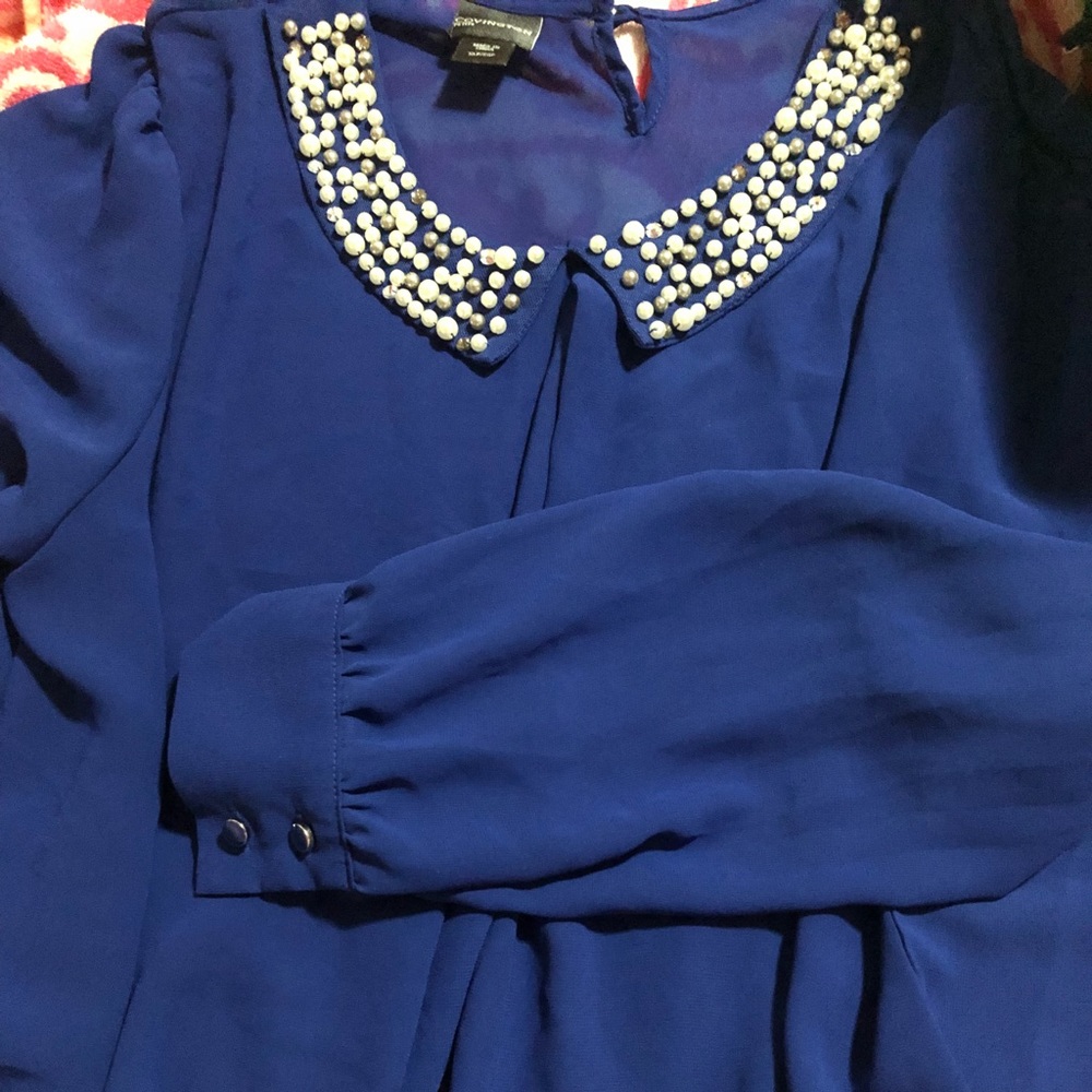 Chiffon blue pearl shirt